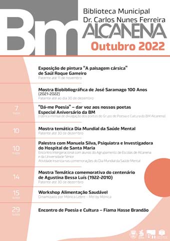 Programação da Biblioteca Municipal Dr. Carlos Nunes Ferreira para o mês de outubro de 2022