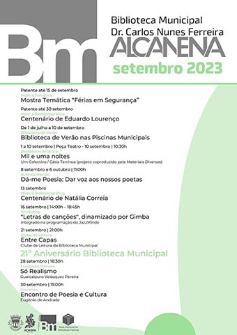 Programação da Biblioteca Municipal Dr. Carlos Nunes Ferreira para o mês de setembro de 2023